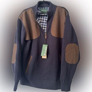 Orvis Mens Large Flannel Lined Wool Half Zip Pullover Sweater Jacket
